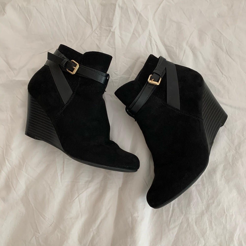 Black Suede Booties/ Wedges